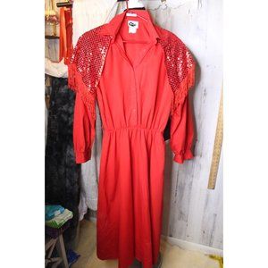 Western Collection Vintage USA Made Large Red Sequined Fringe Women's Dress